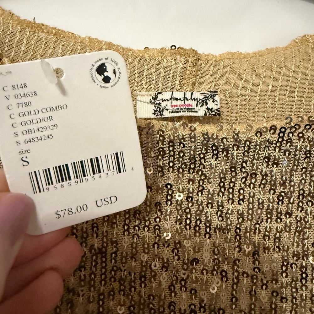 FREE PEOPLE Intimately Gold Rush Long Sleeve Sequin Glam Maximalist Women Small - Picture 6 of 7